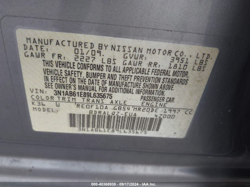 3N1AB61E89L635675 2009 Nissan Sentra 2.0/2.0S/2.0Sl