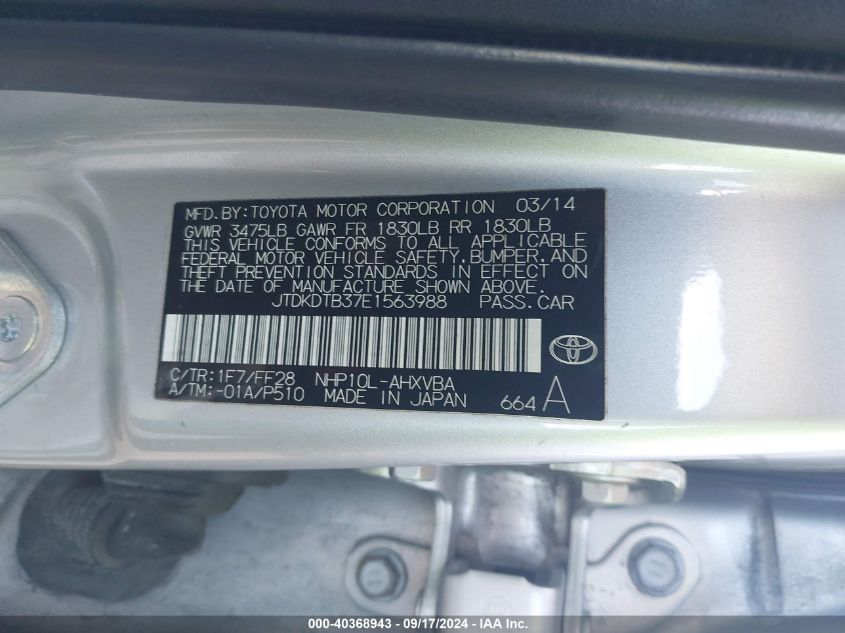 JTDKDTB37E1563988 2014 Toyota Prius C Two