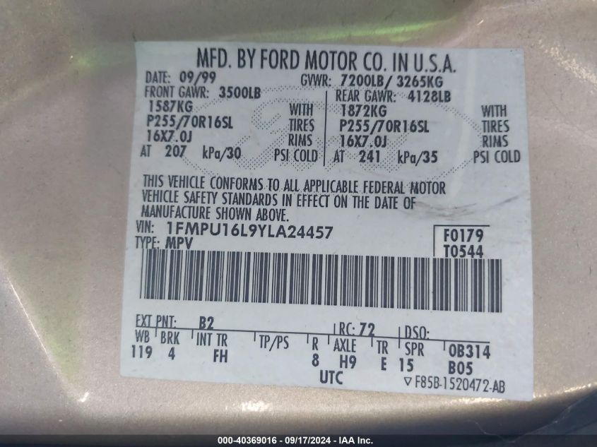 1FMPU16L9YLA24457 2000 Ford Expedition Xlt