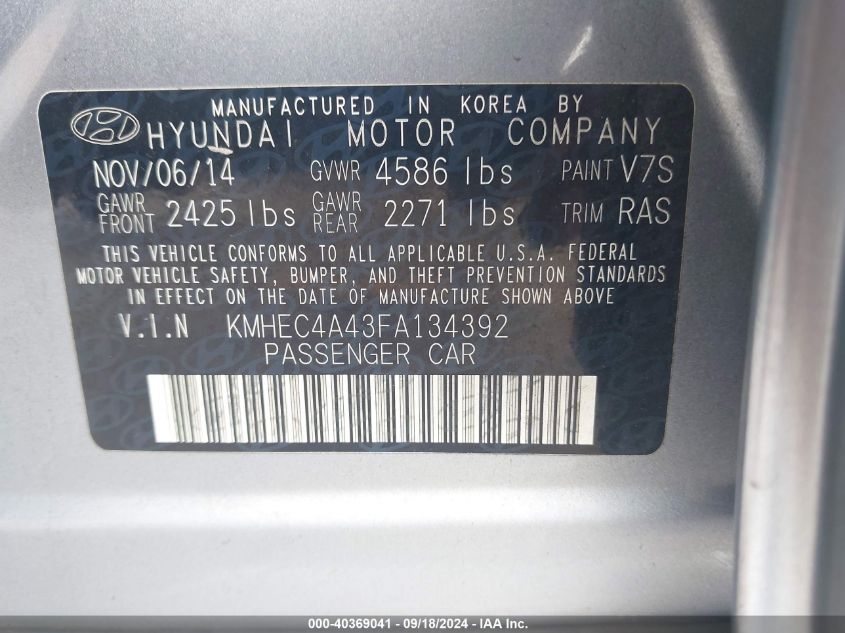 KMHEC4A43FA134392 2015 Hyundai Sonata Hybrid