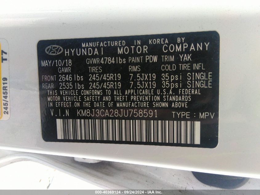 KM8J3CA28JU758591 2018 Hyundai Tucson Limited/Sport And Eco/Se