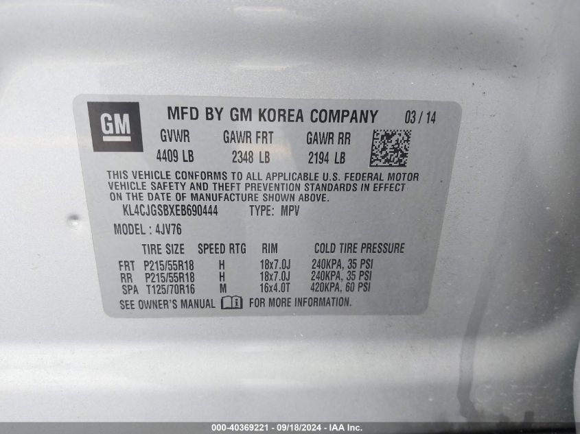 2014 Buick Encore VIN: KL4CJGSBXEB690444 Lot: 40369221