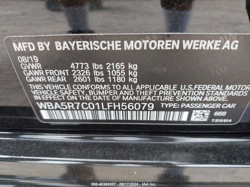 2020 BMW 330I xDrive VIN: WBA5R7C01LFH56079 Lot: 40369307