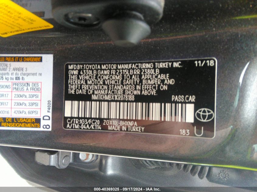 NMTKHMBX1KR078188 2019 Toyota C-Hr Le