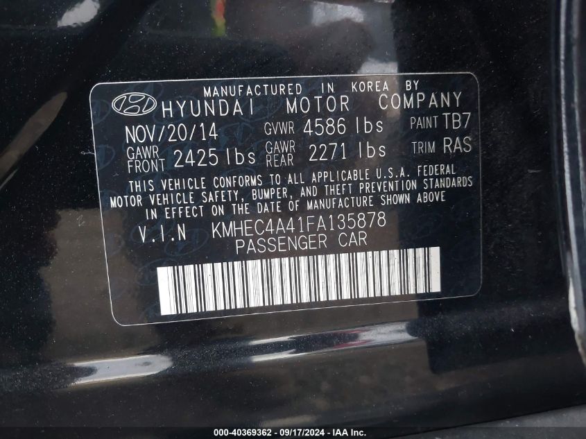 KMHEC4A41FA135878 2015 Hyundai Sonata Hybrid Hybrid/Limited