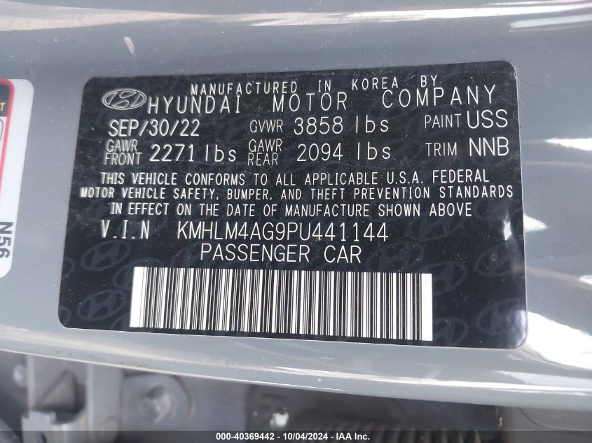 2023 Hyundai Elantra Sel VIN: KMHLM4AG9PU441144 Lot: 40369442