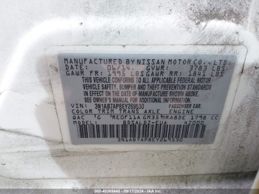 2014 NISSAN SENTRA FE+ S/FE+ SV/S/SL/SR/SV - 3N1AB7AP8EY269530