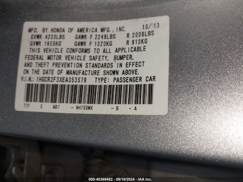 1HGCR2F3XEA053579 2014 Honda Accord Lx