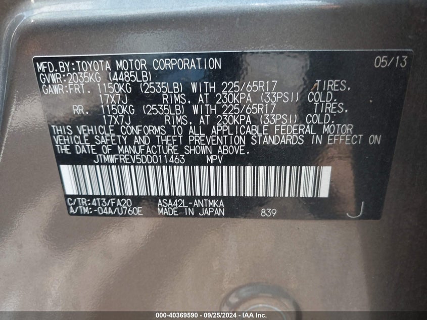 2013 TOYOTA RAV4 XLE - JTMWFREV5DD011463