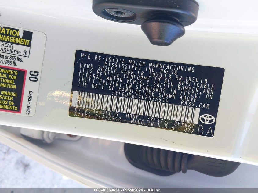 2016 TOYOTA COROLLA LE - 5YFBURHEXGP535614