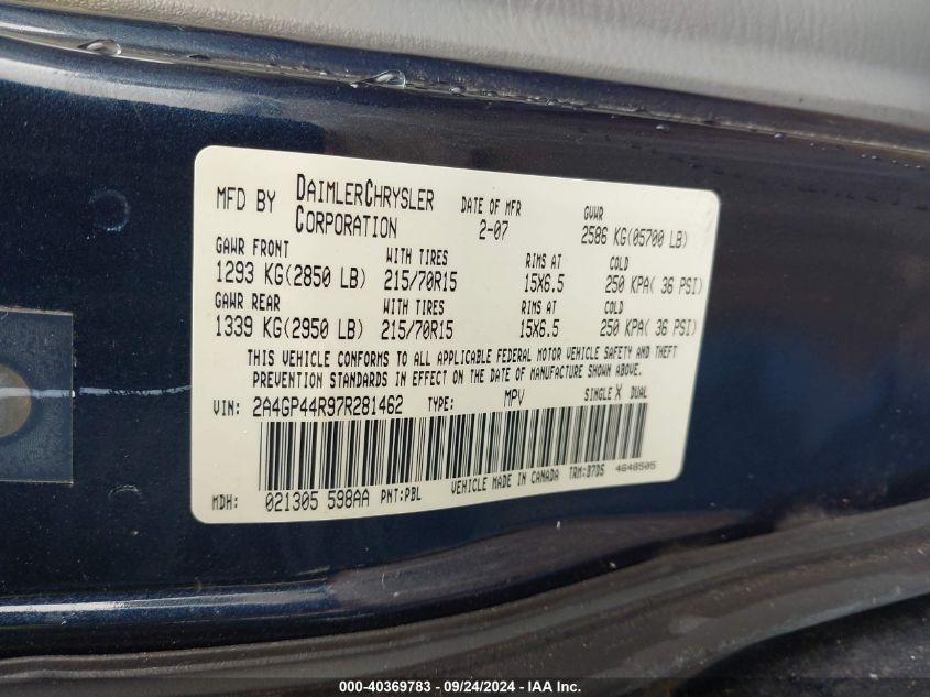 2A4GP44R97R281462 2007 Chrysler Town & Country Lx