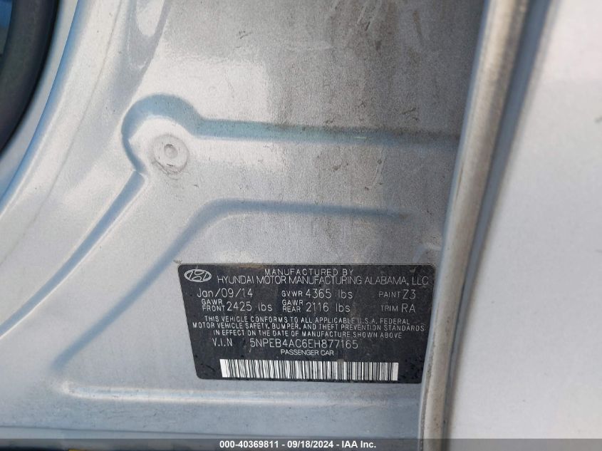 5NPEB4AC6EH877165 2014 Hyundai Sonata Gls