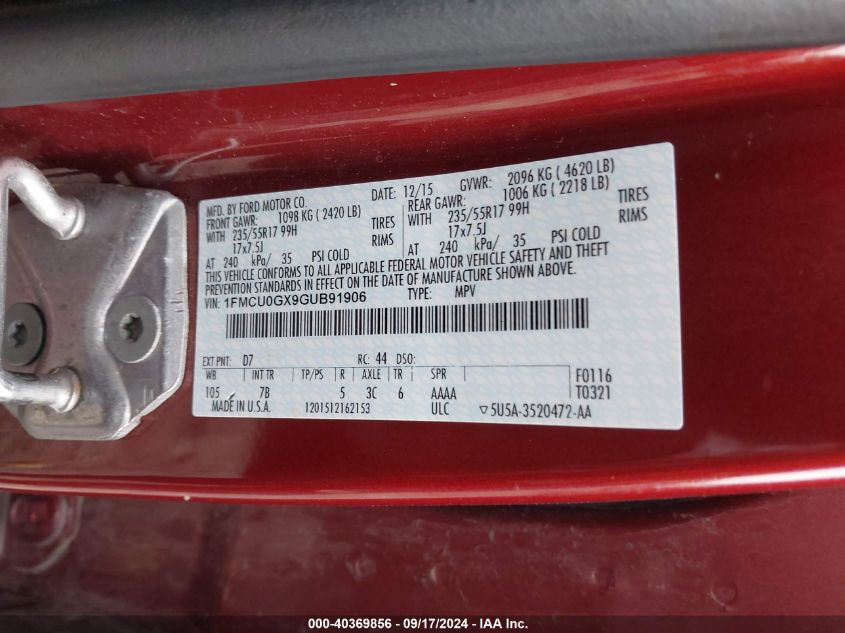 1FMCU0GX9GUB91906 2016 Ford Escape Se