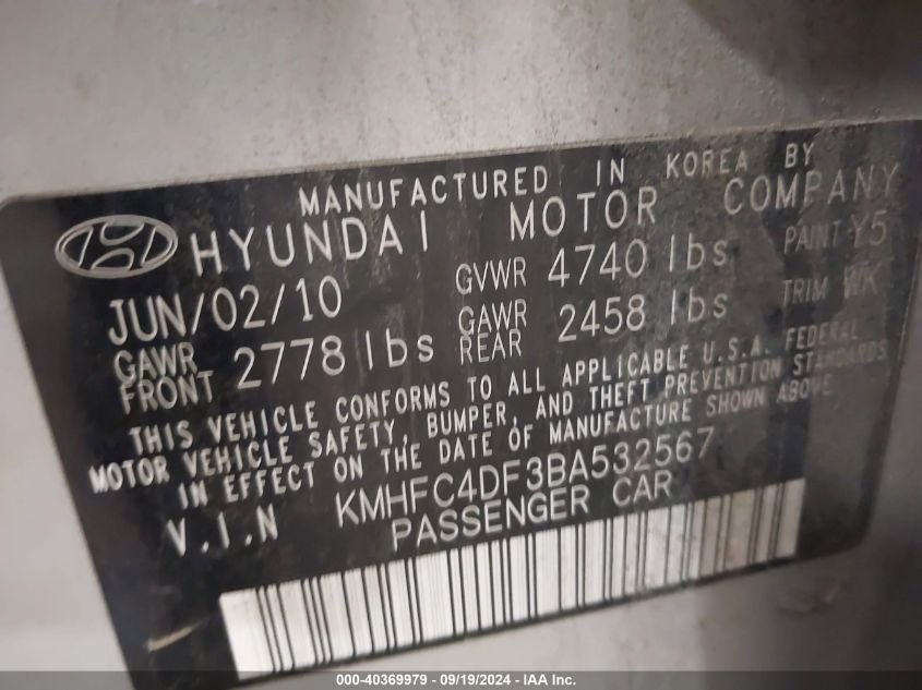 KMHFC4DF3BA532567 2011 Hyundai Azera Limited