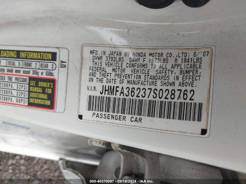 JHMFA36237S028762 2007 Honda Civic Hybrid