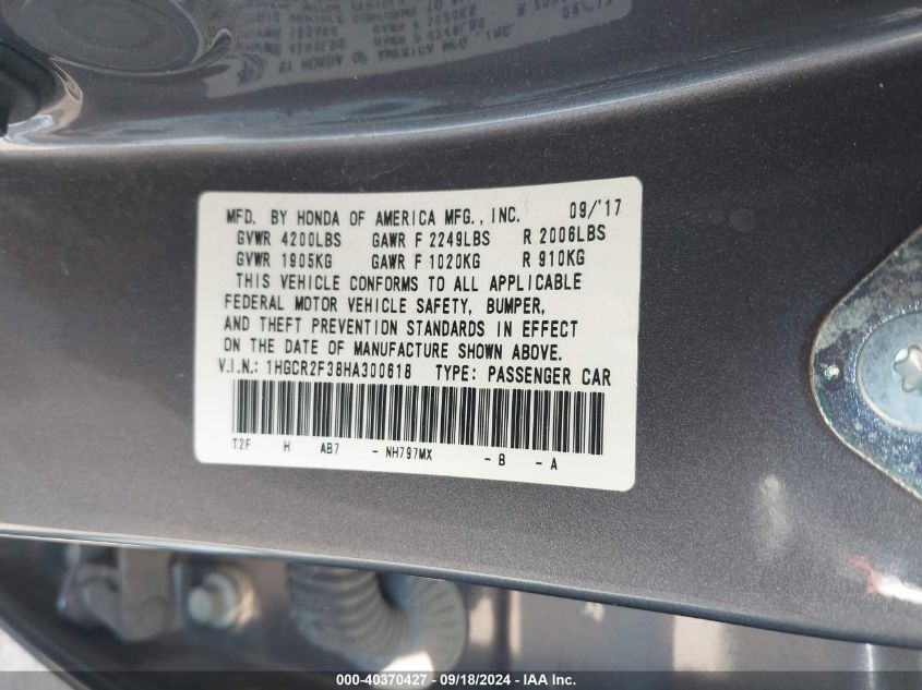 1HGCR2F38HA300618 2017 Honda Accord Lx