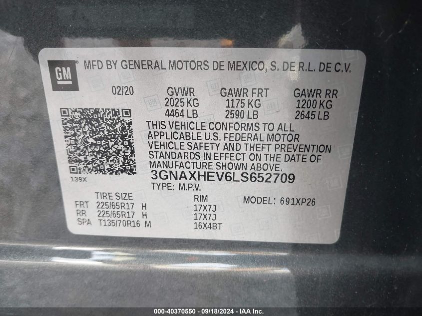 2020 CHEVROLET EQUINOX FWD LS - 3GNAXHEV6LS652709