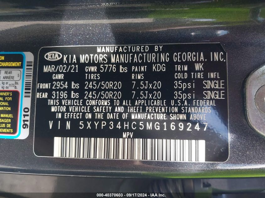 5XYP34HC5MG169247 2021 Kia Telluride Ex