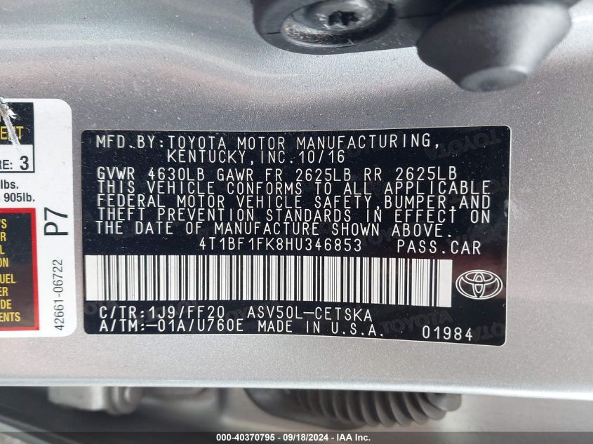 4T1BF1FK8HU346853 2017 Toyota Camry Se