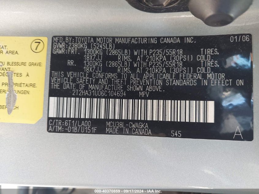 2T2HA31U06C104694 2006 Lexus Rx 330