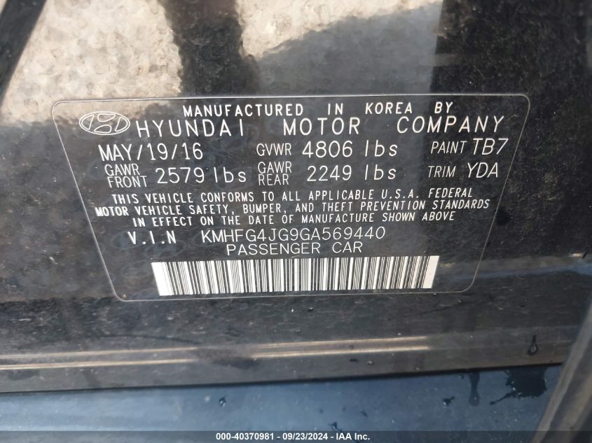 KMHFG4JG9GA569440 2016 Hyundai Azera