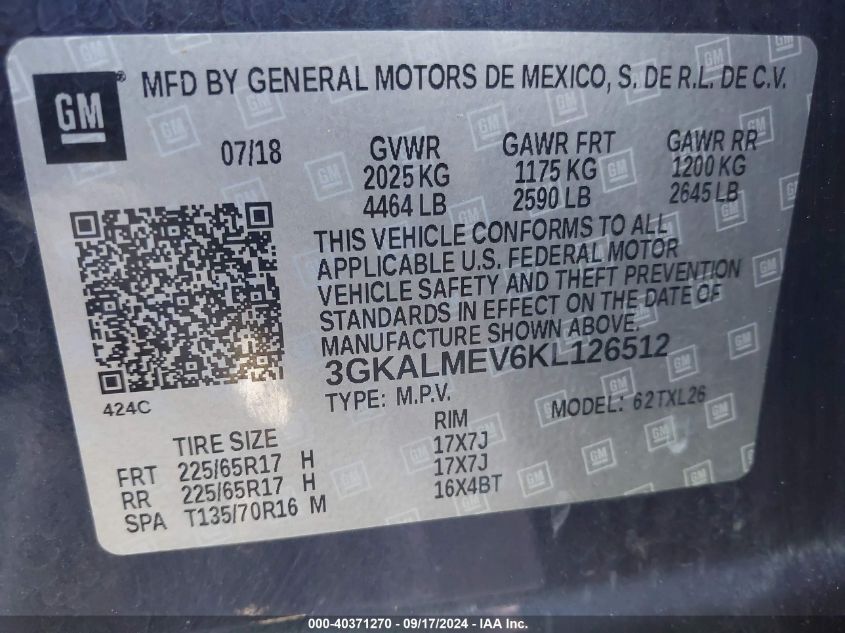 2019 GMC TERRAIN SLE - 3GKALMEV6KL126512