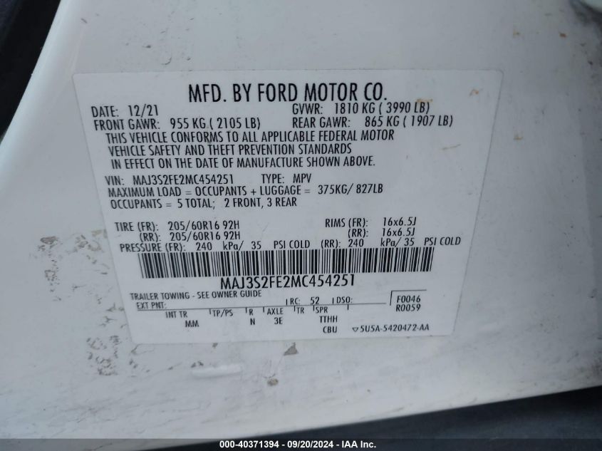 MAJ3S2FE2MC454251 2021 Ford Ecosport S