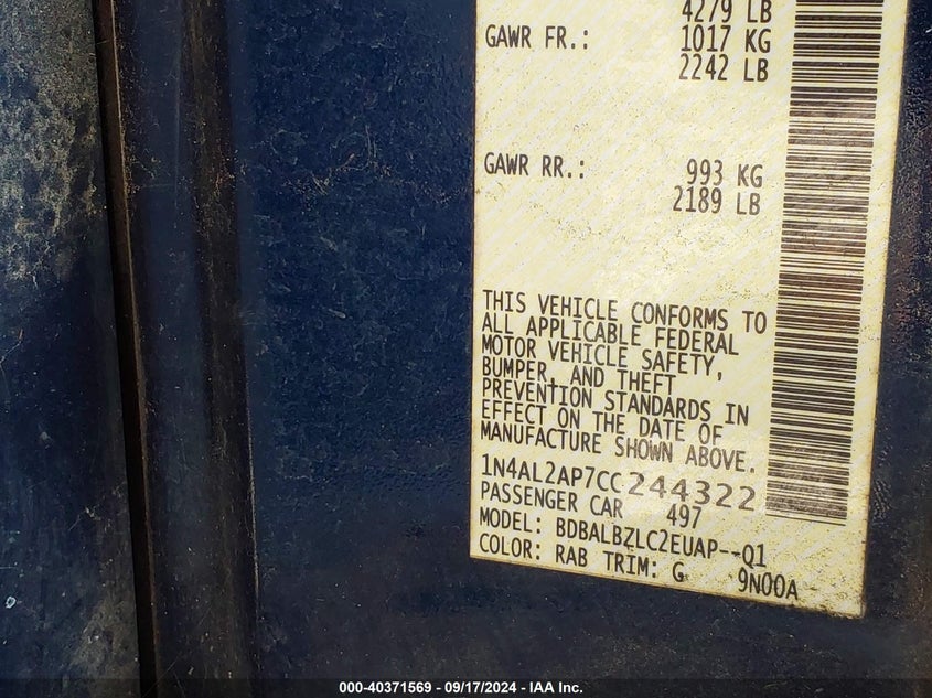 1N4AL2AP7CC244322 2012 Nissan Altima 2.5 S