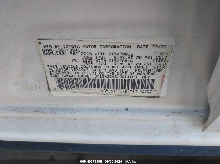 JTEGH20V810014109 2001 Toyota Rav4