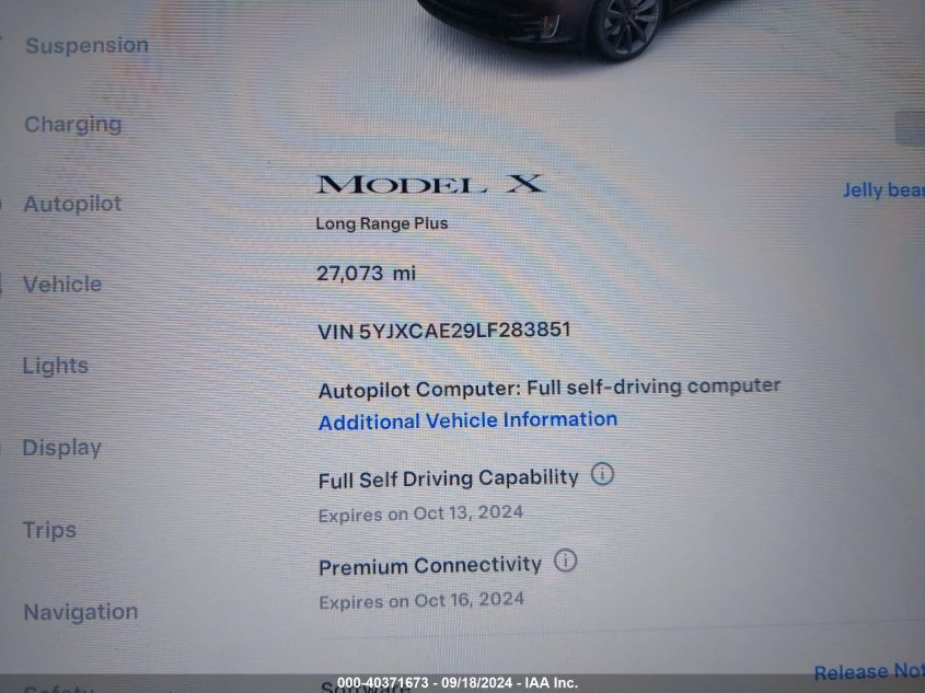 2020 Tesla Model X Long Range Dual Motor All-Wheel Drive/Long Range Plus Dual Motor All-Wheel Drive VIN: 5YJXCAE29LF283851 Lot: 40371673