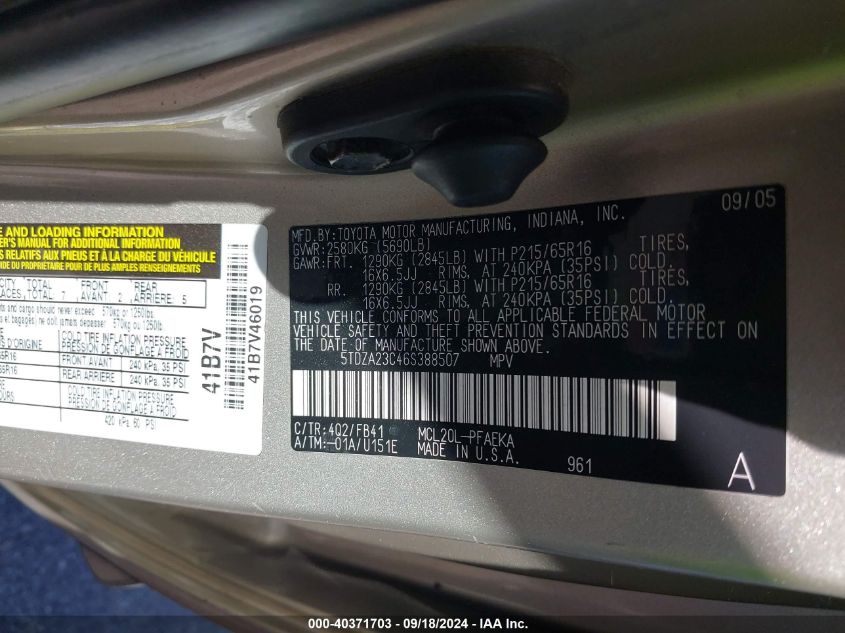 5TDZA23C46S388507 2006 Toyota Sienna Ce