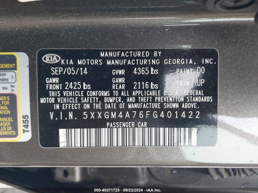 2015 KIA OPTIMA LX - 5XXGM4A76FG401422