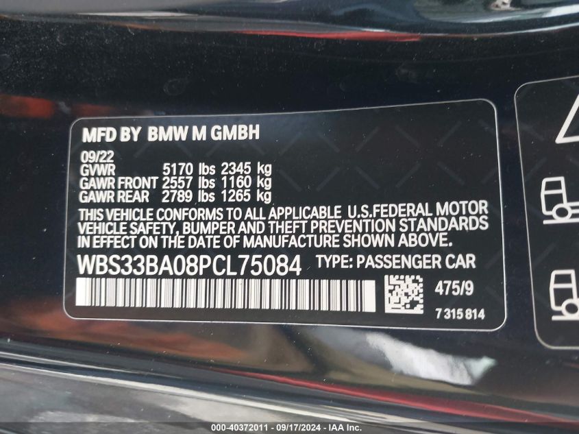 WBS33BA08PCL75084 2023 BMW M4 Competition xDrive