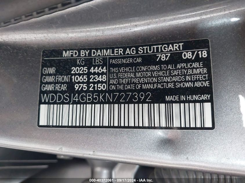 WDDSJ4GB5KN727392 2019 Mercedes-Benz Cla 250 4Matic