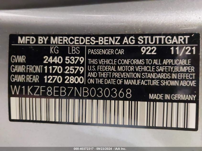 W1KZF8EB7NB030368 2022 Mercedes-Benz E 350 4Matic