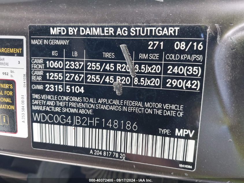 WDC0G4JB2HF148186 2017 Mercedes-Benz Glc 300