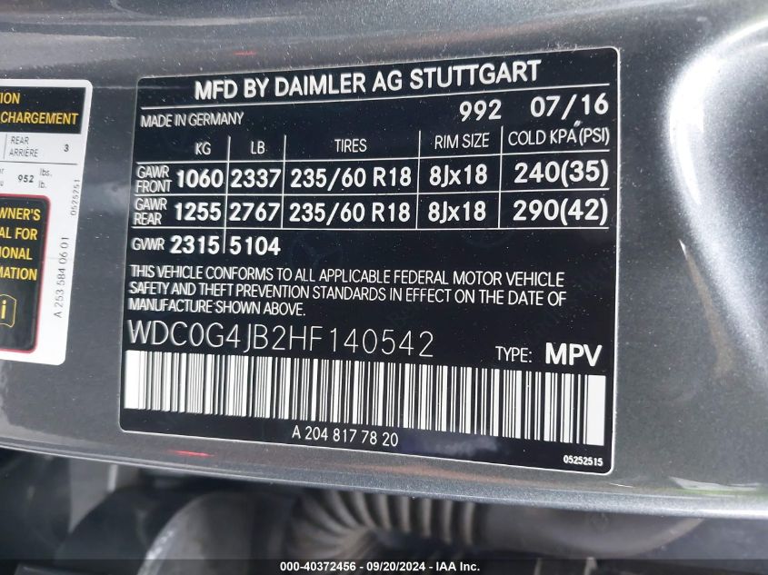 WDC0G4JB2HF140542 2017 Mercedes-Benz Glc 300