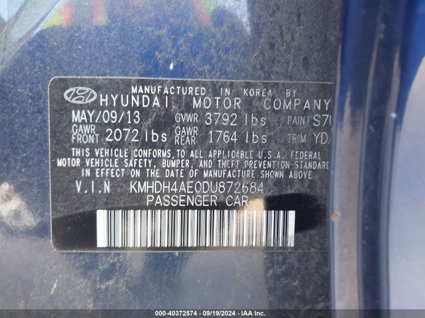 KMHDH4AE0DU872684 2013 Hyundai Elantra Gls