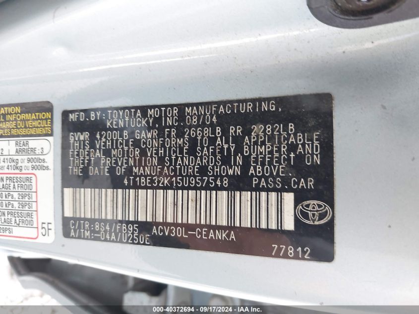 4T1BE32K15U957548 2005 Toyota Camry Le