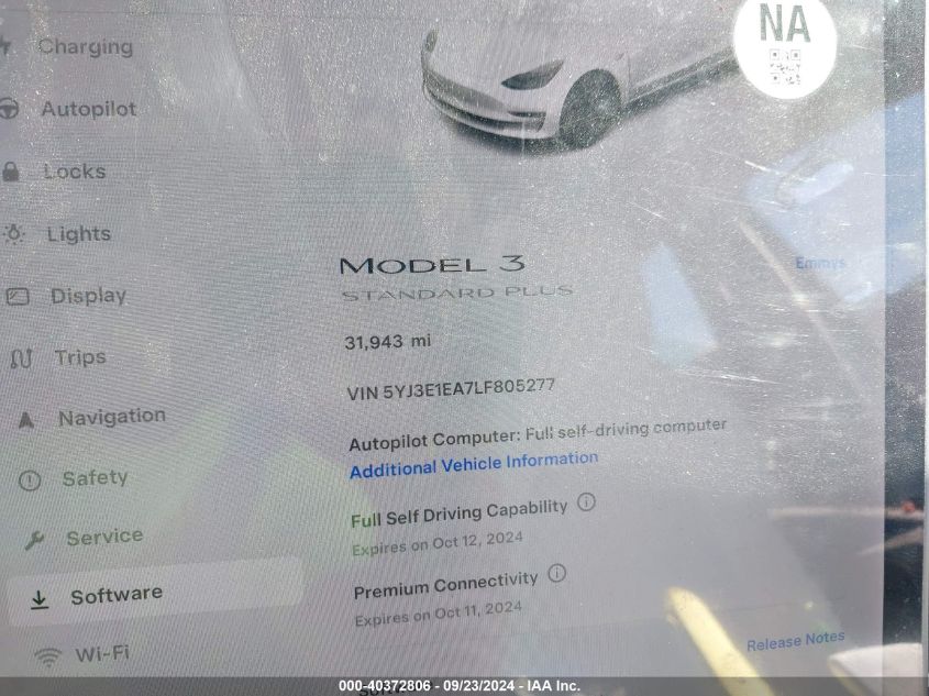 2020 Tesla Model 3 Standard Range Plus Rear-Wheel Drive/Standard Range Rear-Wheel Drive VIN: 5YJ3E1EA7LF805277 Lot: 40372806