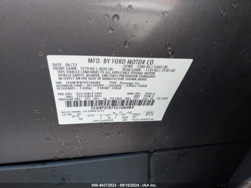 1FAHP2F87EG106084 2014 Ford Taurus Limited