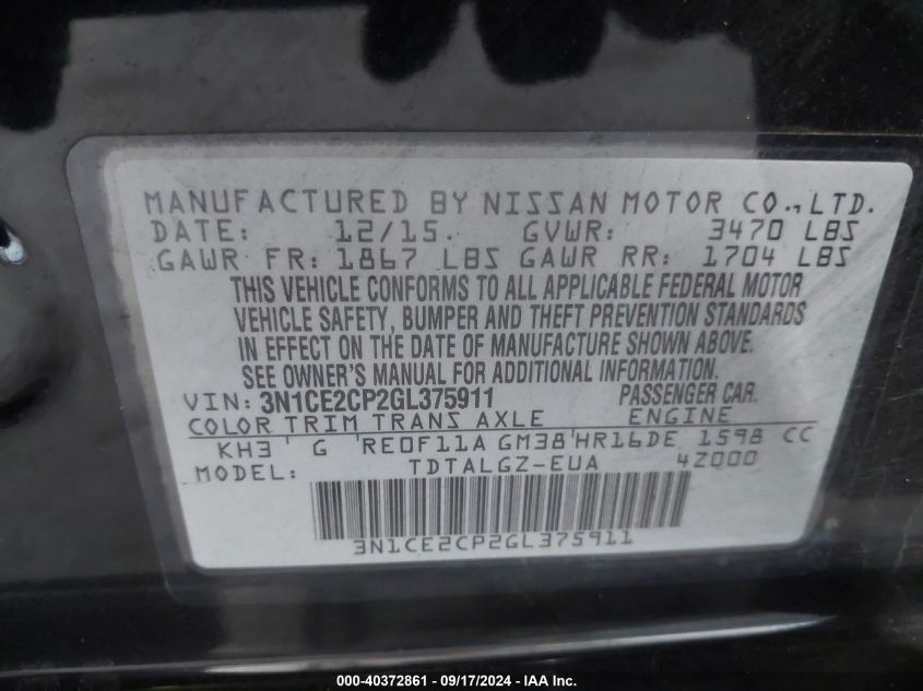 3N1CE2CP2GL375911 2016 Nissan Versa Note Sr