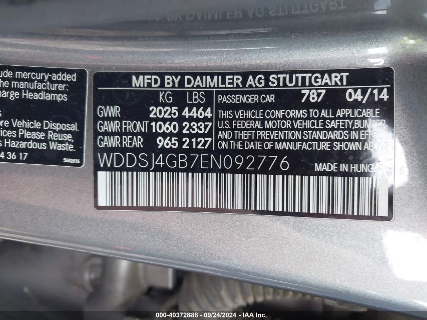 WDDSJ4GB7EN092776 2014 Mercedes-Benz Cla 250 4Matic