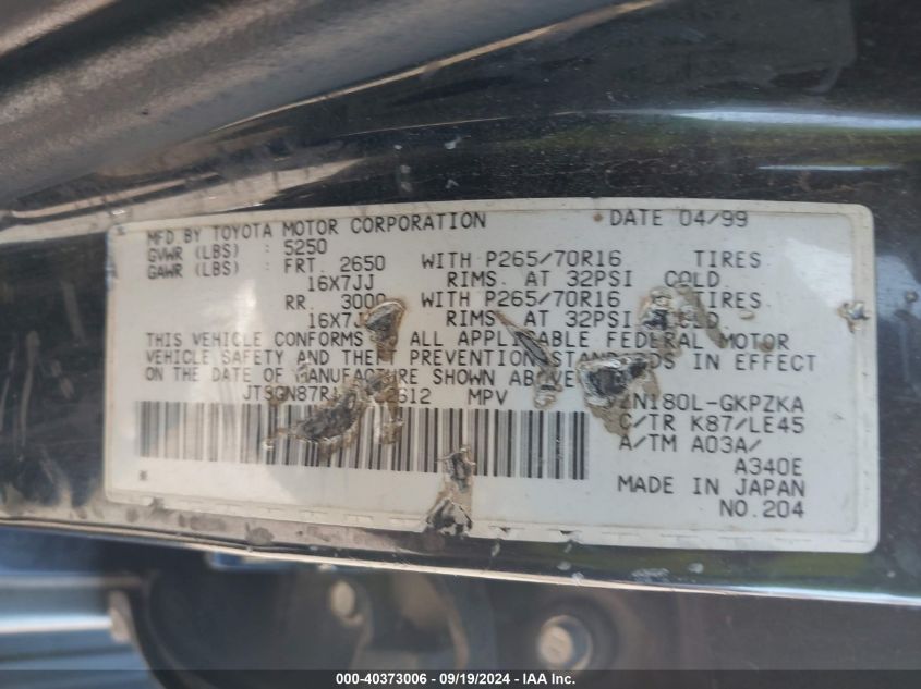 JT3GN87R1X0122612 1999 Toyota 4Runner Limited V6