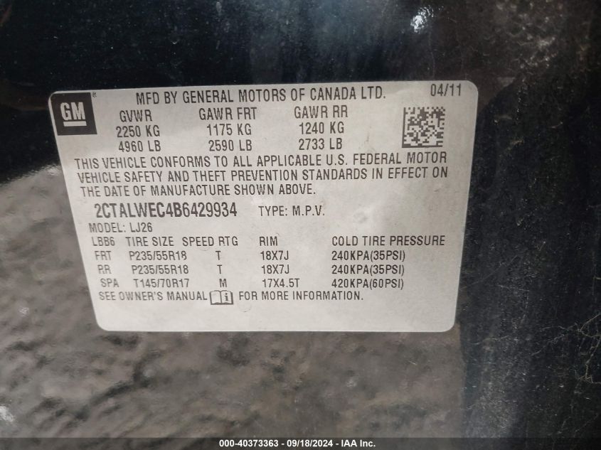 2CTALWEC4B6429934 2011 GMC Terrain Slt