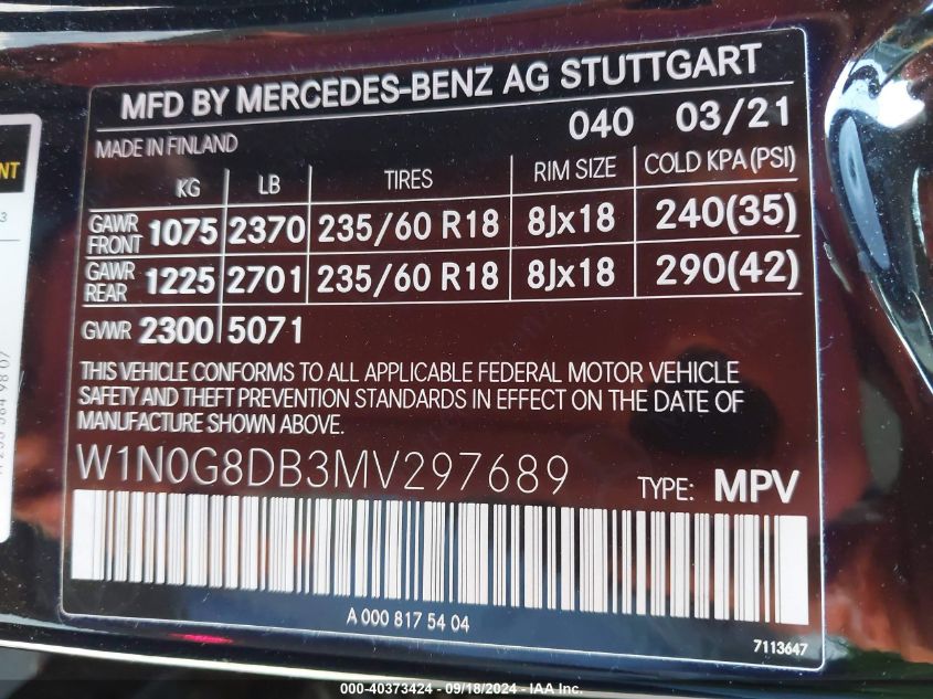 W1N0G8DB3MV297689 2021 Mercedes-Benz Glc 300