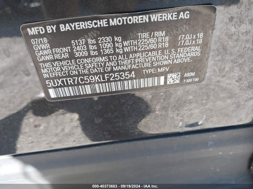 5UXTR7C59KLF25354 2019 BMW X3 Sdrive30I