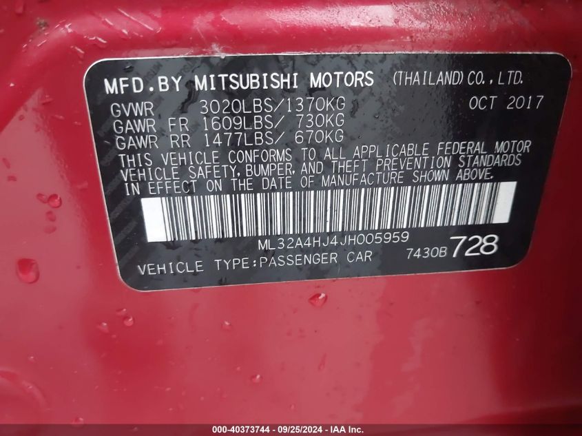 ML32A4HJ4JH005959 2018 Mitsubishi Mirage Se