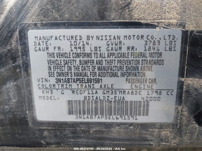 3N1AB7AP5EL691591 2014 Nissan Sentra Sv