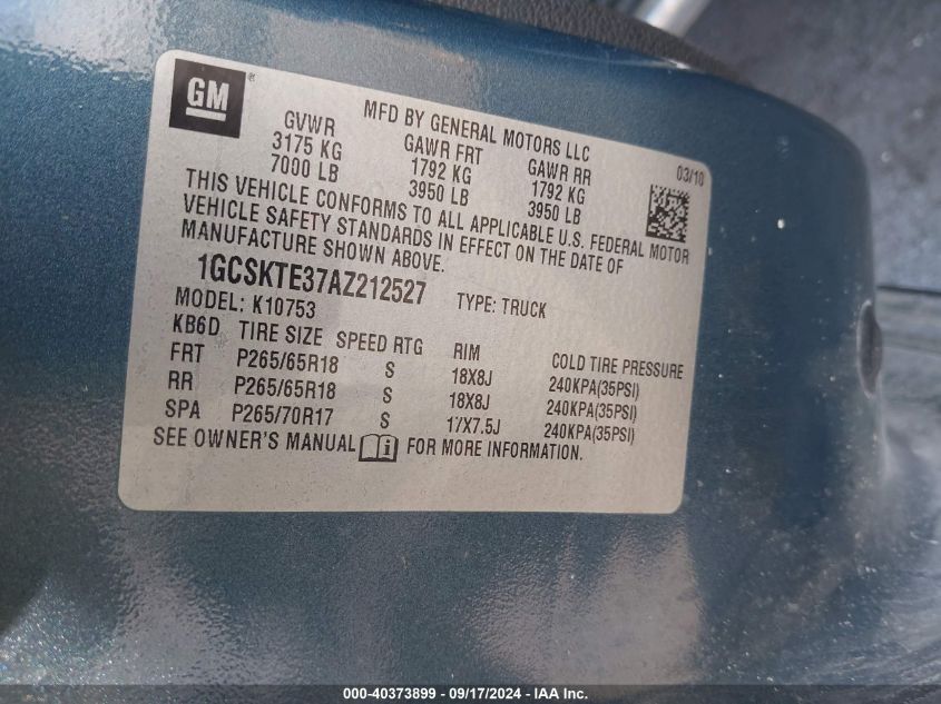 1GCSKTE37AZ212527 2010 Chevrolet Silverado 1500 Ltz